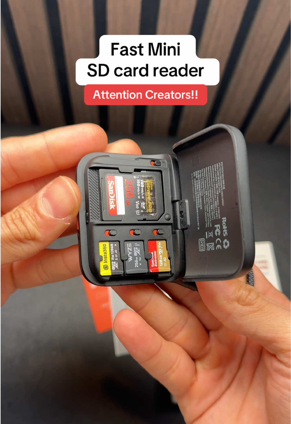 TikTok post by @vessupshop for PGYTECH. Caption reads: NEW @PGYTECH SD card reader #minisdcard.