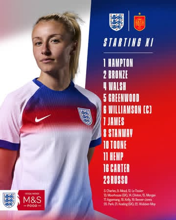 Instagram post by @england for Marks And Spencer. Caption reads: Your #Lionesses for the final ❤️💙.