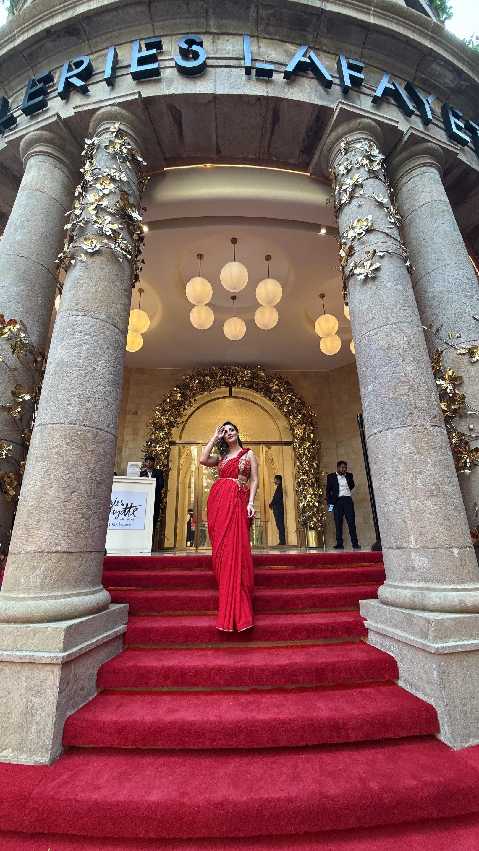 Instagram post by @priyanka_bharwani for Galeries Lafayette. Caption reads: [...] luxury = Mumbai magic 🇮🇳💋🇫🇷
Galeries....