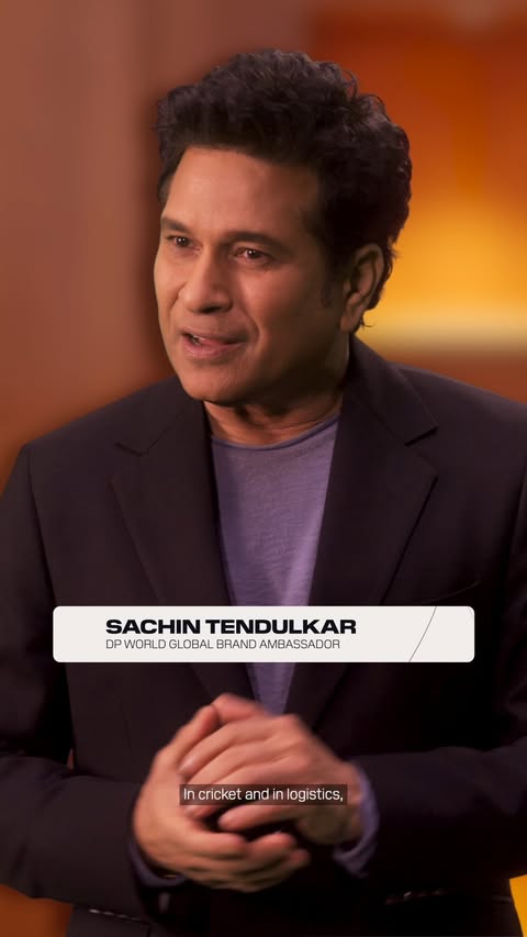 Instagram post by @sachintendulkar for DP World. Caption reads: In both cricket and logistics, it’s the fine....