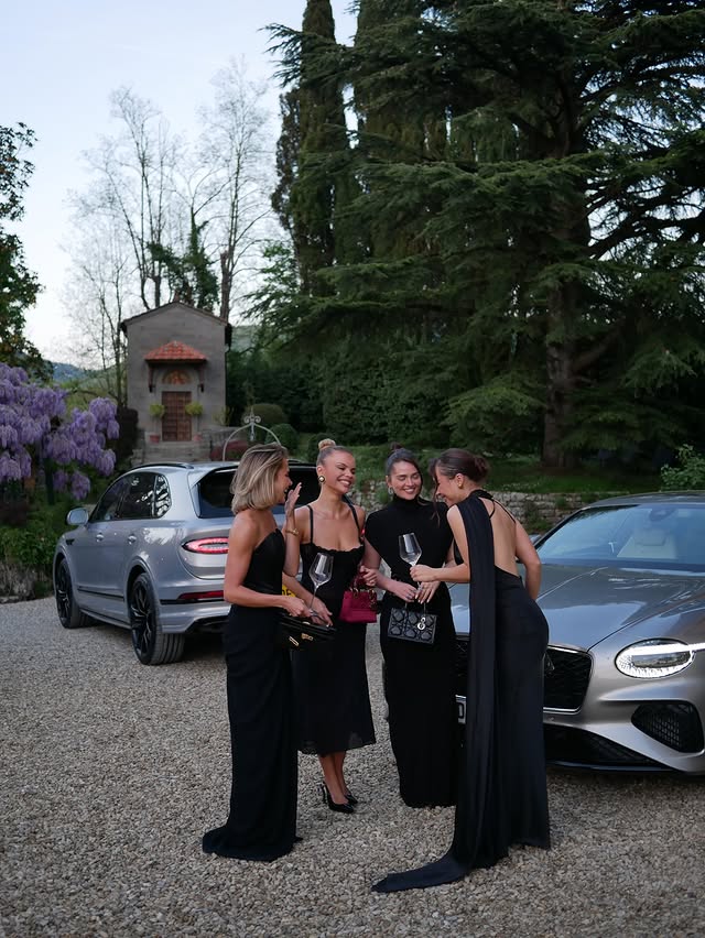 Instagram post by @alionagris for Bentley Motors. Caption reads: tuscany in april @villa_la_commenda_concordia /....