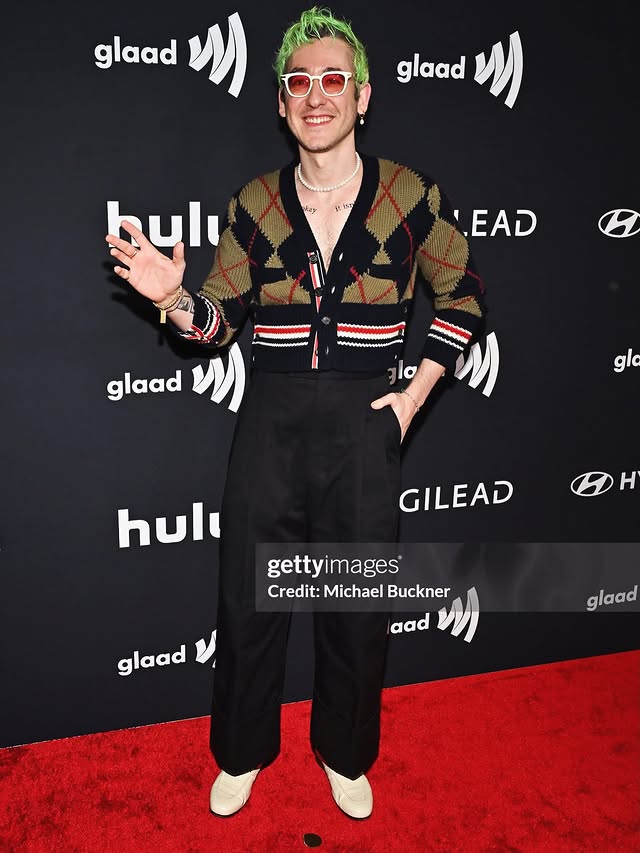 Instagram post by @samhaftmusic for GLAAD. Caption reads: Lookin glad at the @glaad awards! #GLAADawards -....