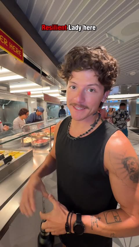 Instagram post by @ondreaz for Virgin Voyages. Caption reads: Heading to The Galley for the Thanksgiving at Sea....