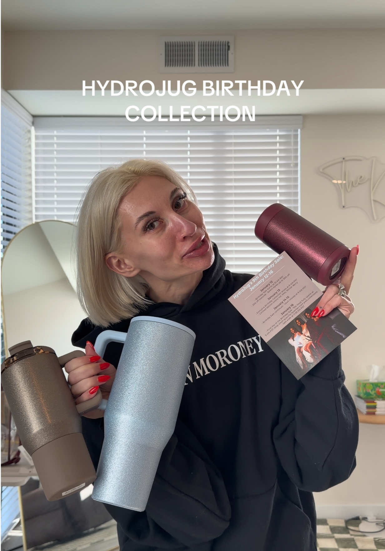 TikTok post by @courtneyannklang for HYDROJUG. Caption reads: The @HYDROJUG birthday collection is here!!!!....