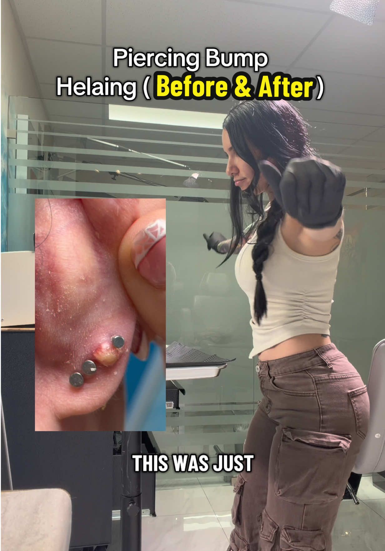 TikTok post by @anamarpiercing for Base Laboratories. Caption reads: [...] bump at a time ✨🤌 Aftercare by @Base....