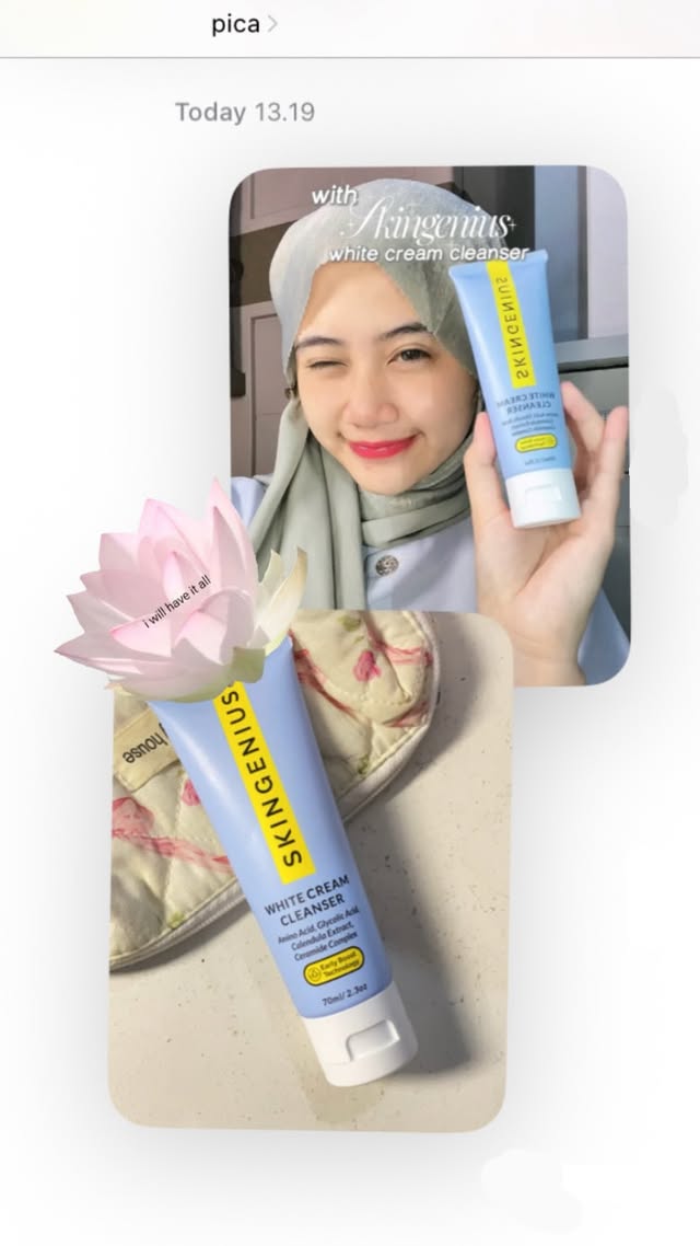 Instagram post by @alaisyaaaa for BEAUTY Community | UGC Creator. Caption reads: @skingenius_ white cream cleanser 🪷🩵────୨ৎ────....