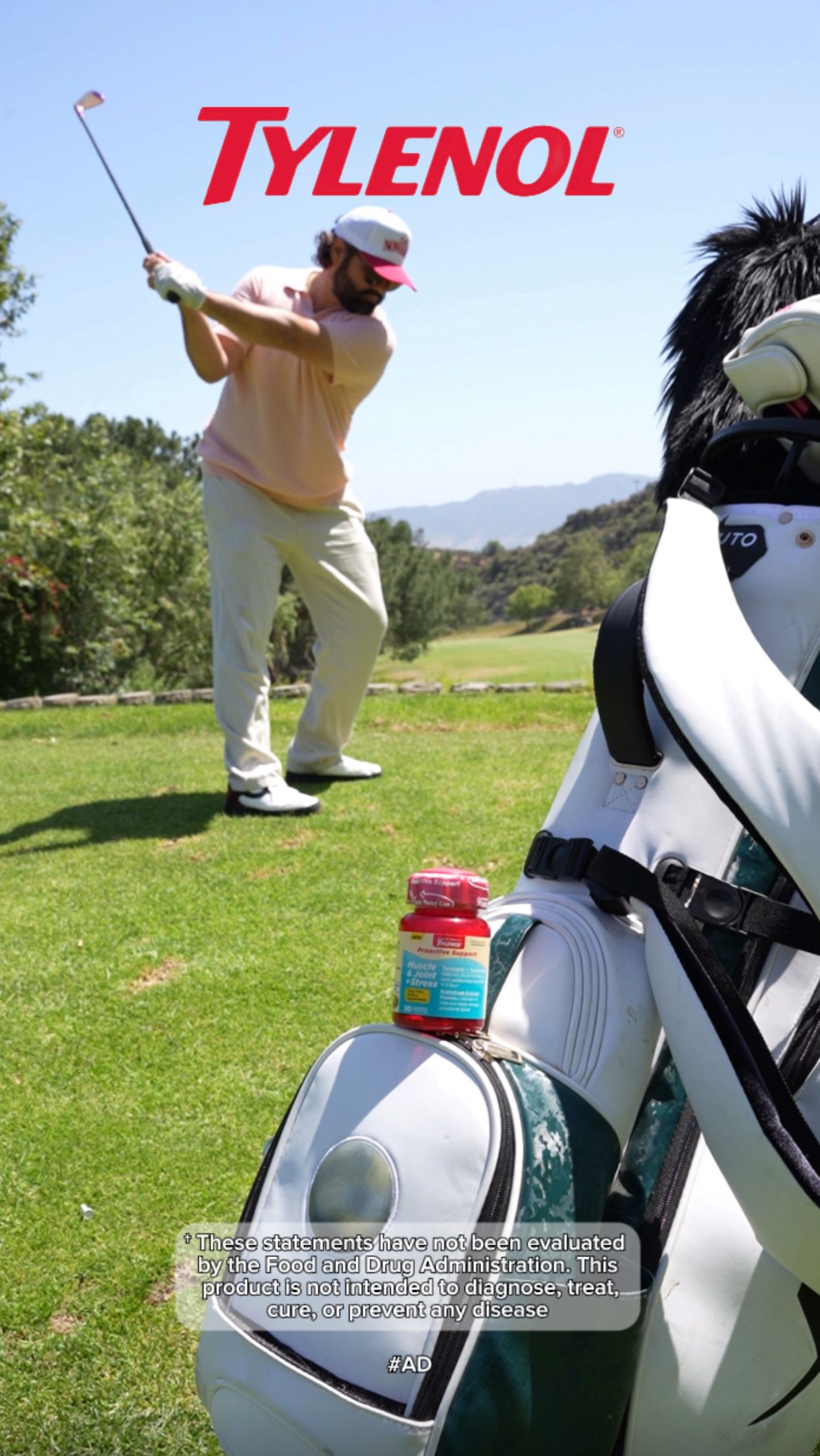 Instagram post by @davefinkgolfs for TYLENOL. Caption reads: #TylenolPartner After having countless knee....