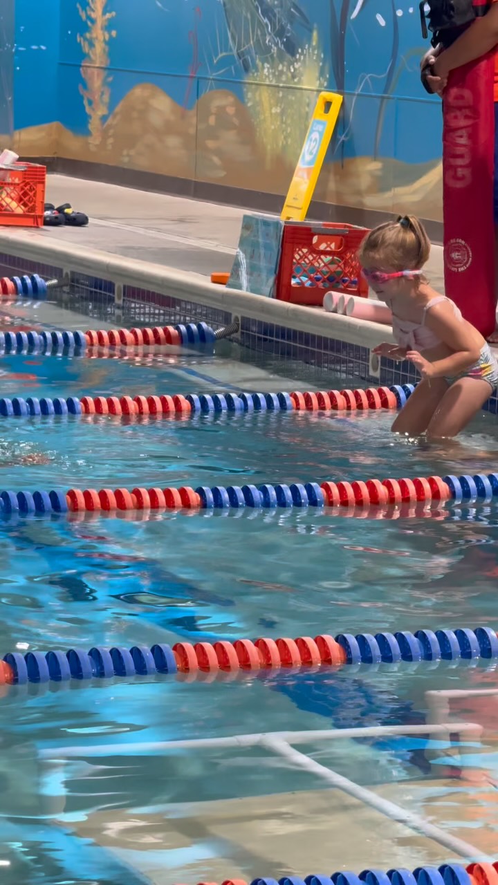Instagram post by @stellaberberi20 for Goldfish Swim School. Caption reads: 🌊👧 Next week I’m going back to school… but....