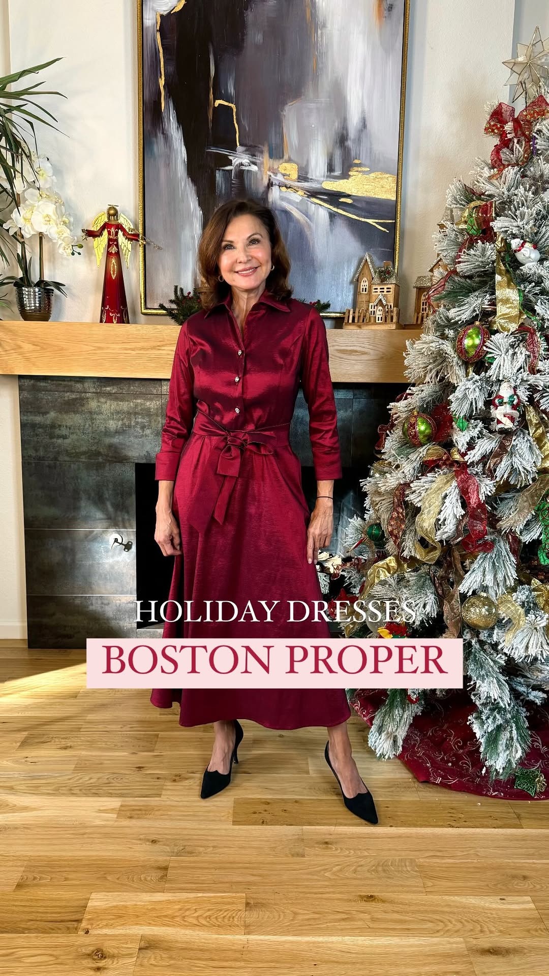 Instagram post by @tornado.mom for Boston Proper. Caption reads: [...] parties with my new dresses from....