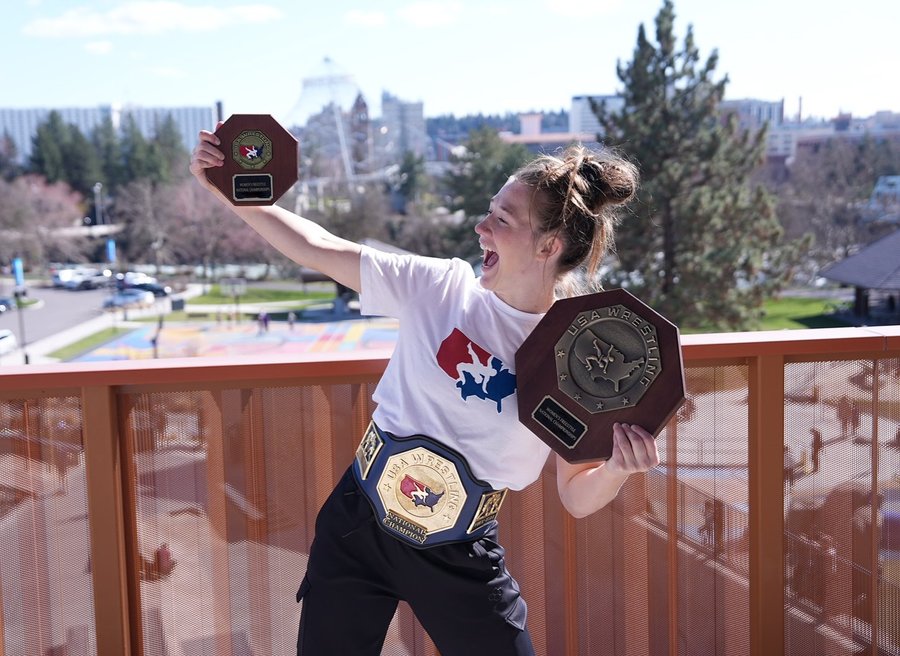 Instagram post by @usawrestling for Marines. Caption reads: Let’s hand out some stop signs!! Day 2 of....