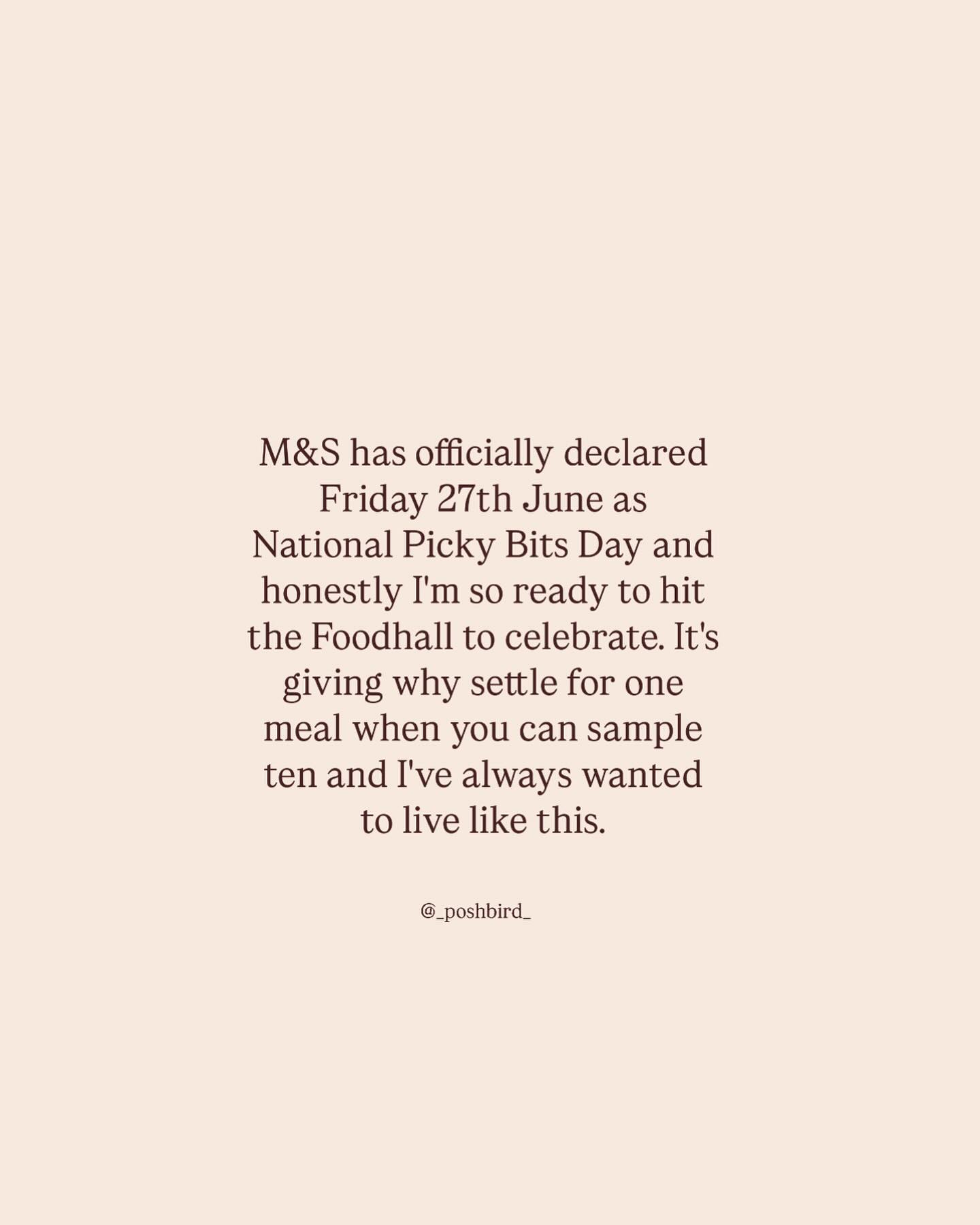 Instagram post by @_poshbird_ for Marks And Spencer. Caption reads: M&S making my foodie dreams come true with....
