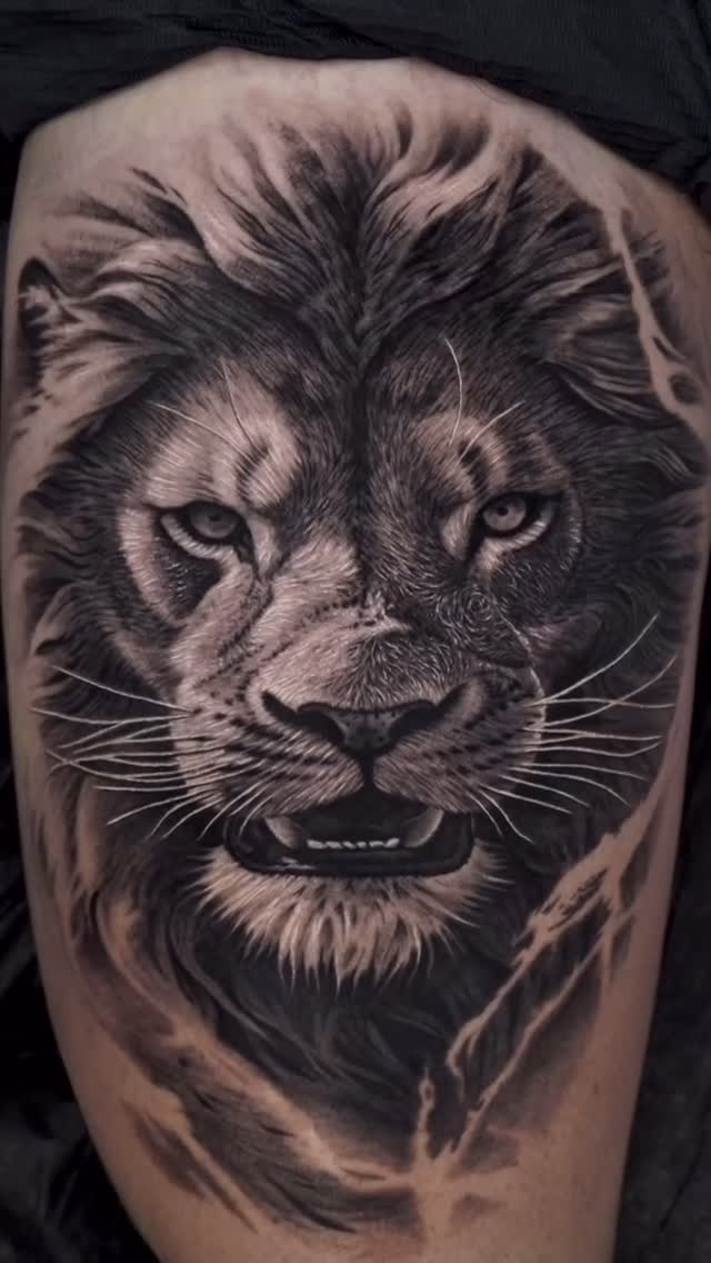 Instagram post by @jac_alonso for Tattoodo. Caption reads: Beautiful realistic lion made by @jac_alonso 
Now....