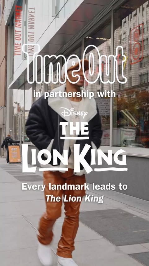 Instagram post by @timeoutmarketunionsquare for The Lion King - Musical. Caption reads: Walk with The Lion King’s Marcus Williams (The....