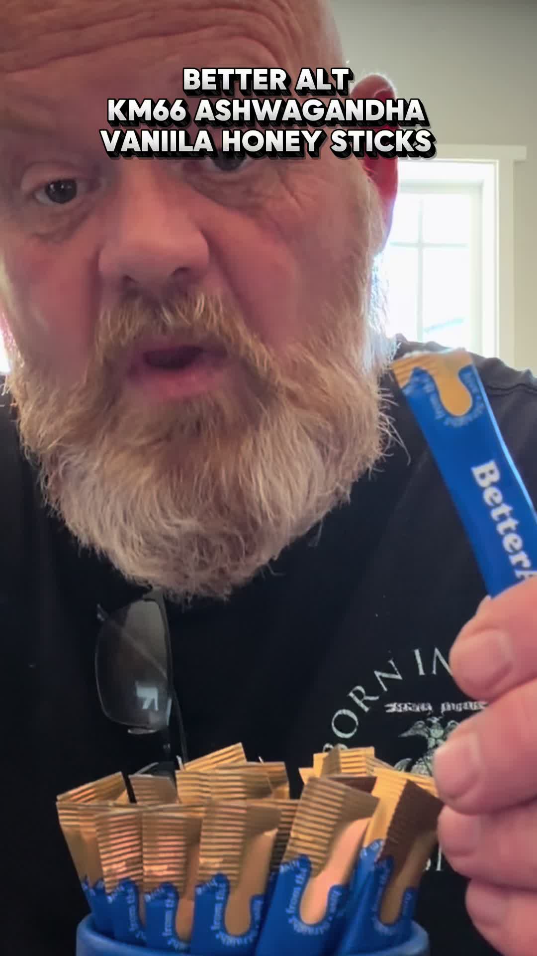 TikTok post by @mikegailey73 for Better Alt. Caption reads: BETTER ALT VANILLA ASHWAGANDHA HONEY STICKS [...].