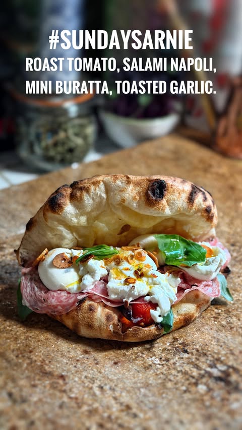 Instagram post by @dough_and_behold for Ooni. Caption reads: 🥪🥪🥪

#sundaysarnie time again and today I’m....