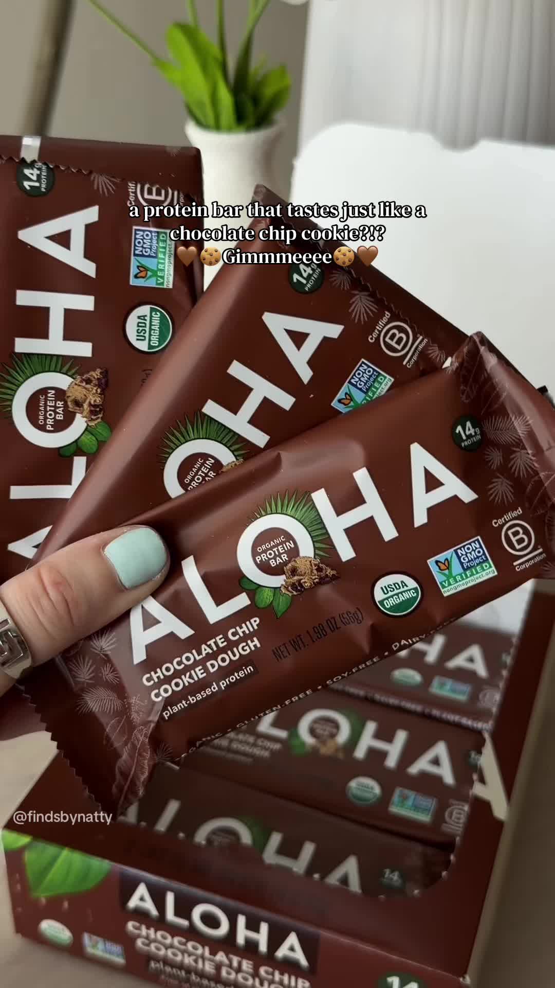 TikTok post by @findsbynatty for Aloha. Caption reads: [...] ingredients, high-quality ingredients!....