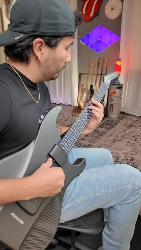Instagram post by @gab3flow for Aeroband. Caption reads: Testing out the Aeroband Guitar by....