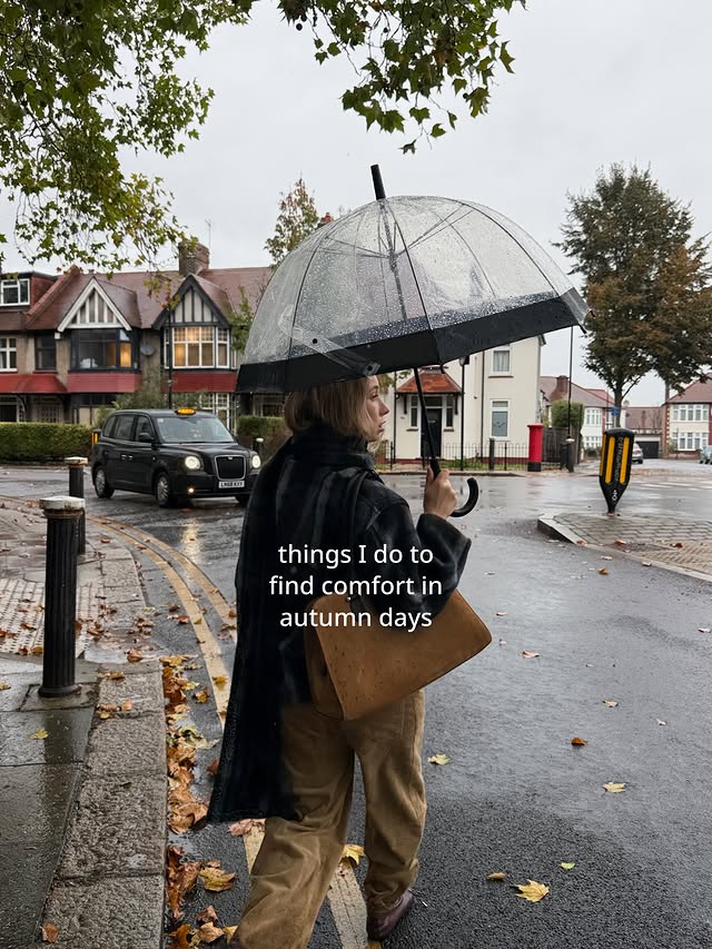 Instagram post by @such.a.sasha for Strathberry. Caption reads: What I do to make my autumn days feel like a warm....