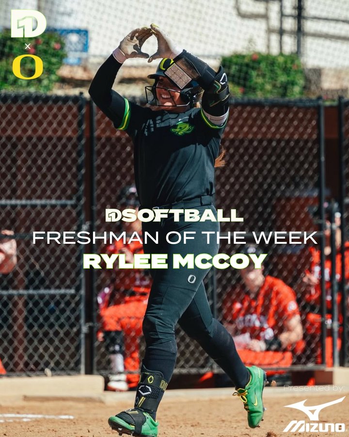 Instagram post by @rylee.mccoy_ for D1Softball.com. Caption reads: [...] runs. Presented by Mizuno Visit....