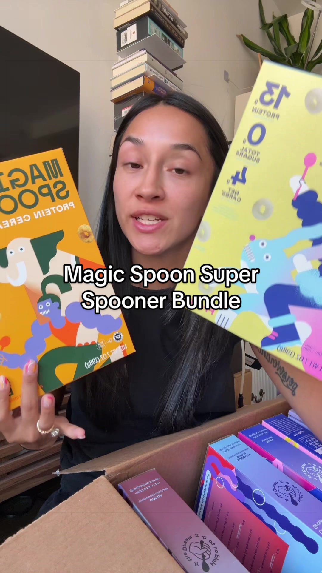 TikTok post by @selfcarequeen.em for Magic Spoon. Caption reads: [...] #tiktokshopaprilrestock #magicspoon....