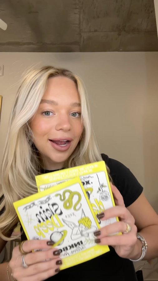 Instagram post by @averykkroll for Inkbox. Caption reads: #ad can't wait to use my fave @inkbox tattoos for....