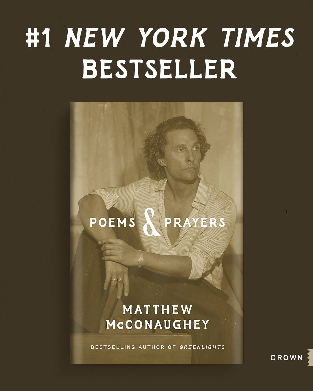 Instagram post by @officiallymcconaughey for Crown Publishing. Caption reads: It's official—Matthew McConaughey's POEMS &....