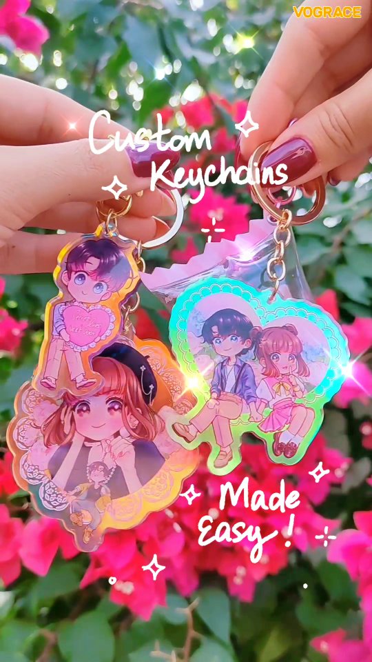 Instagram post by @rhaese_ for Vograce. Caption reads: [...] Keychains made easy ✨With Vograce....