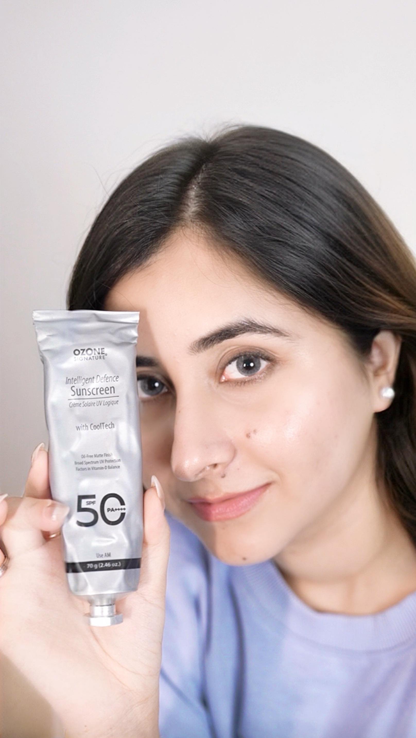 Instagram post by @naina_ahluwalia for Ozone Signature. Caption reads: [...] Intelligent Defence Sunscreen by....