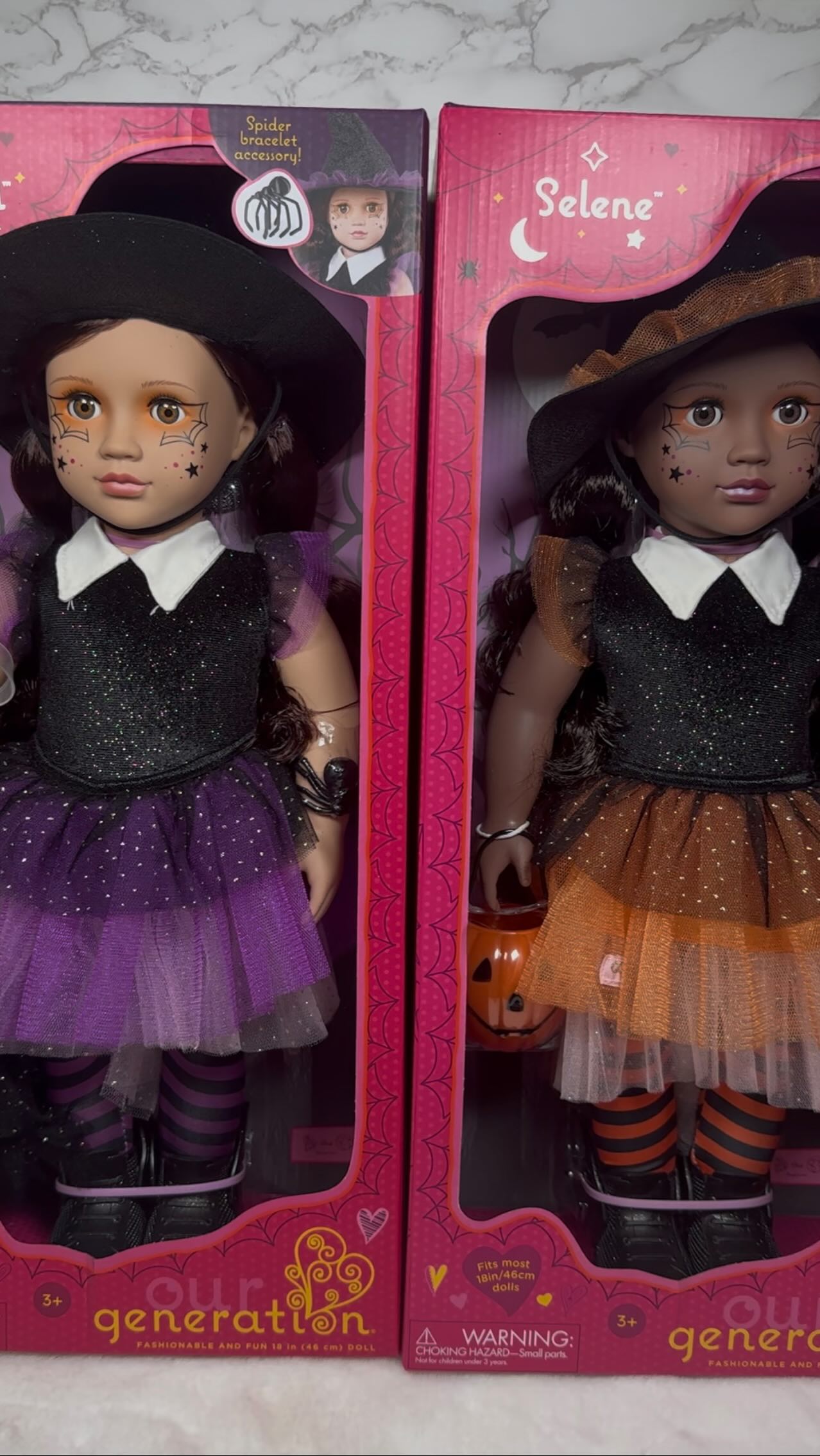 Instagram post by @defintiely for Our Generation Dolls. Caption reads: Love all the spooky-cute details from the box to....