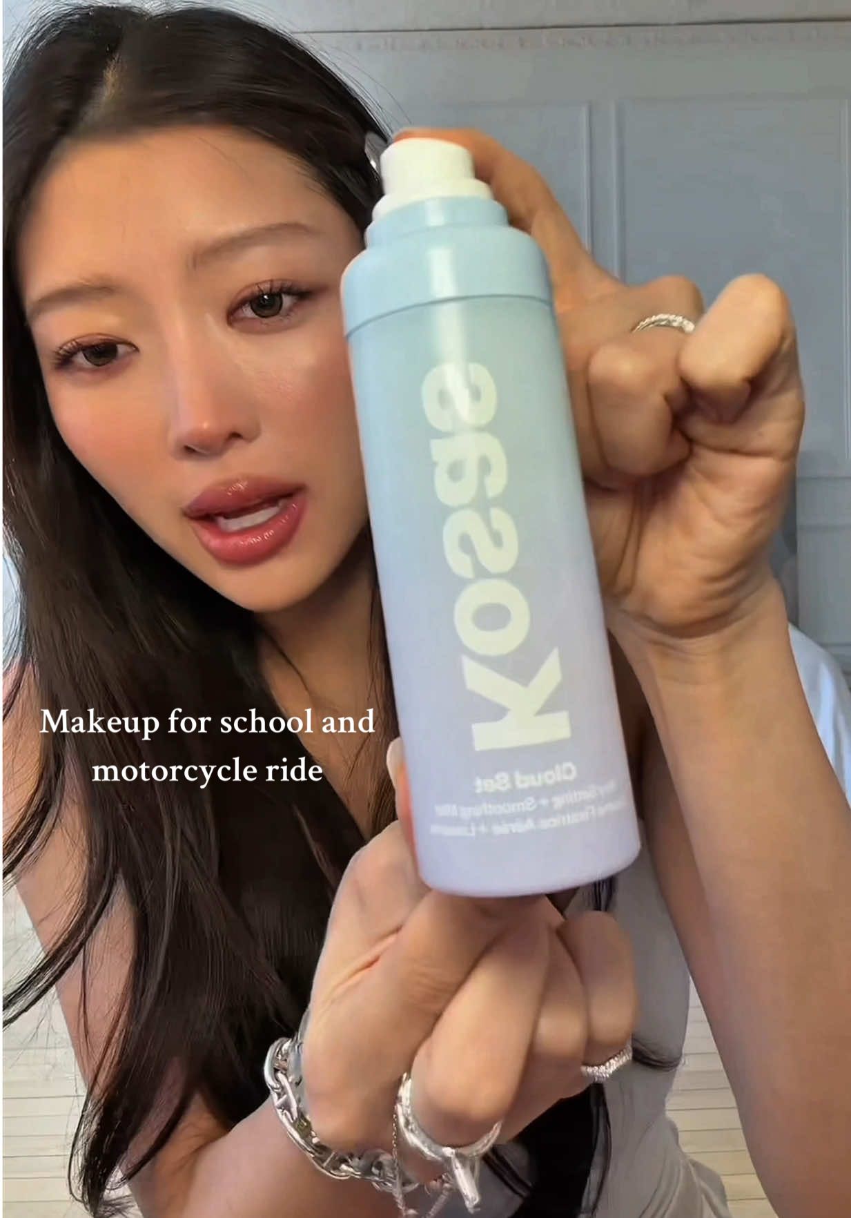 TikTok post by @skyelarchase for Kosas. Caption reads: my go to routine for school or anything....