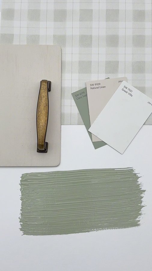 Instagram post by @simplee.diy for Sandberg Wallpaper. Caption reads: Sherwin Williams Clary Sage is a soft, muted green....