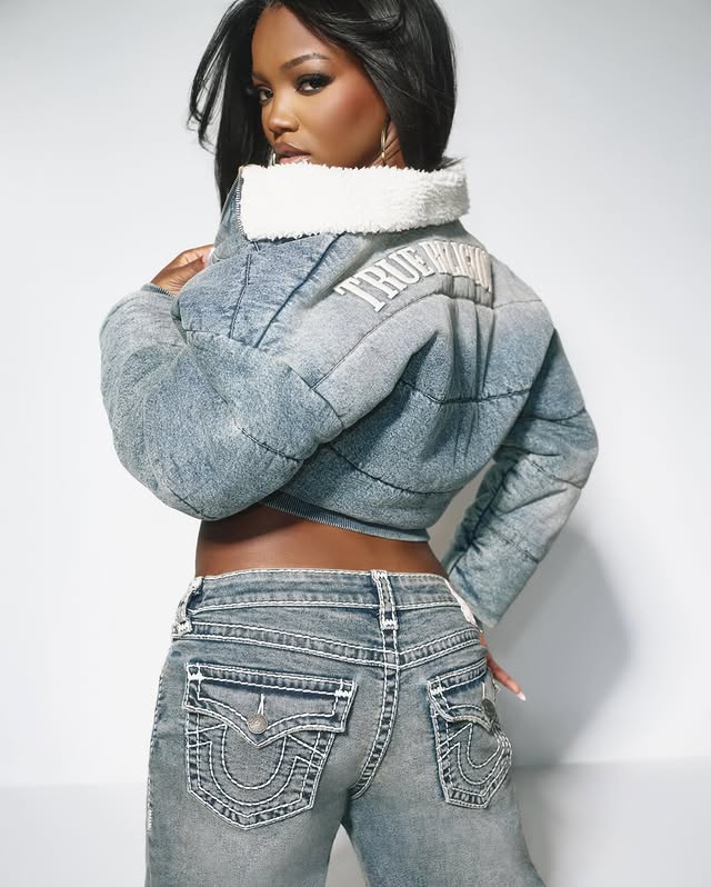 Instagram post by @chelleyb for True Religion. Caption reads: [...] picks by @_slimthin, now available on....