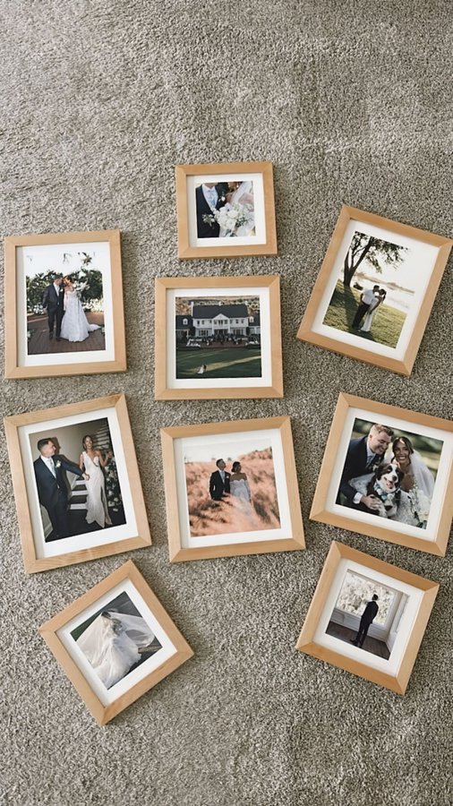 Instagram post by @jordynsothen for Artifact Uprising. Caption reads: My first time seeing our wedding photos printed🥹....