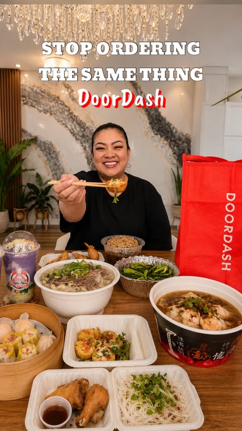 Instagram post by @explorefoodyeg for DoorDash. Caption reads: [...] you keep ordering the same thing 👀....