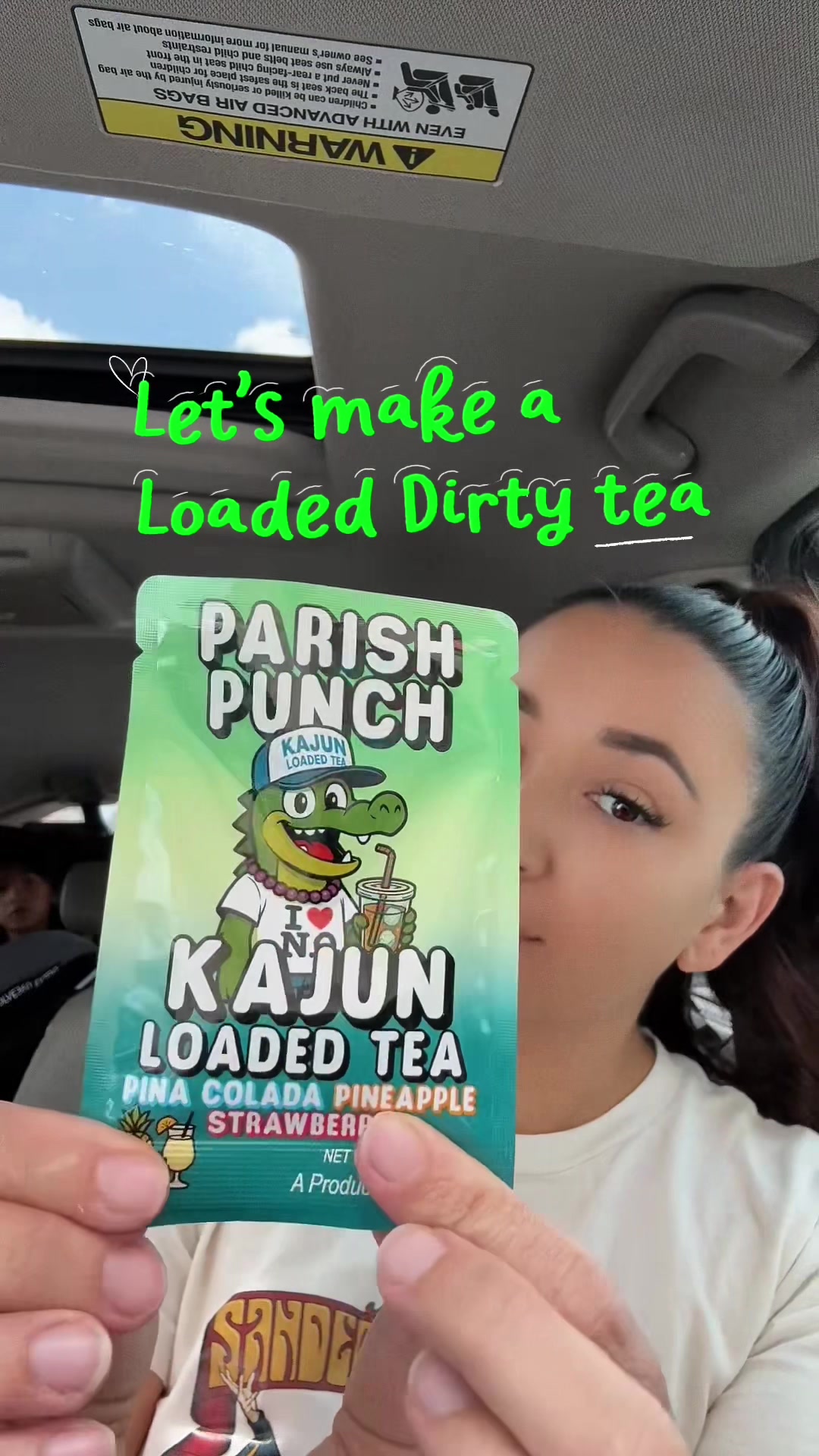 TikTok post by @homewiththebabes for Kajun Loaded Tea. Caption reads: @KaJun Loaded Tea Dirty Loaded Tea #dirtysoda....