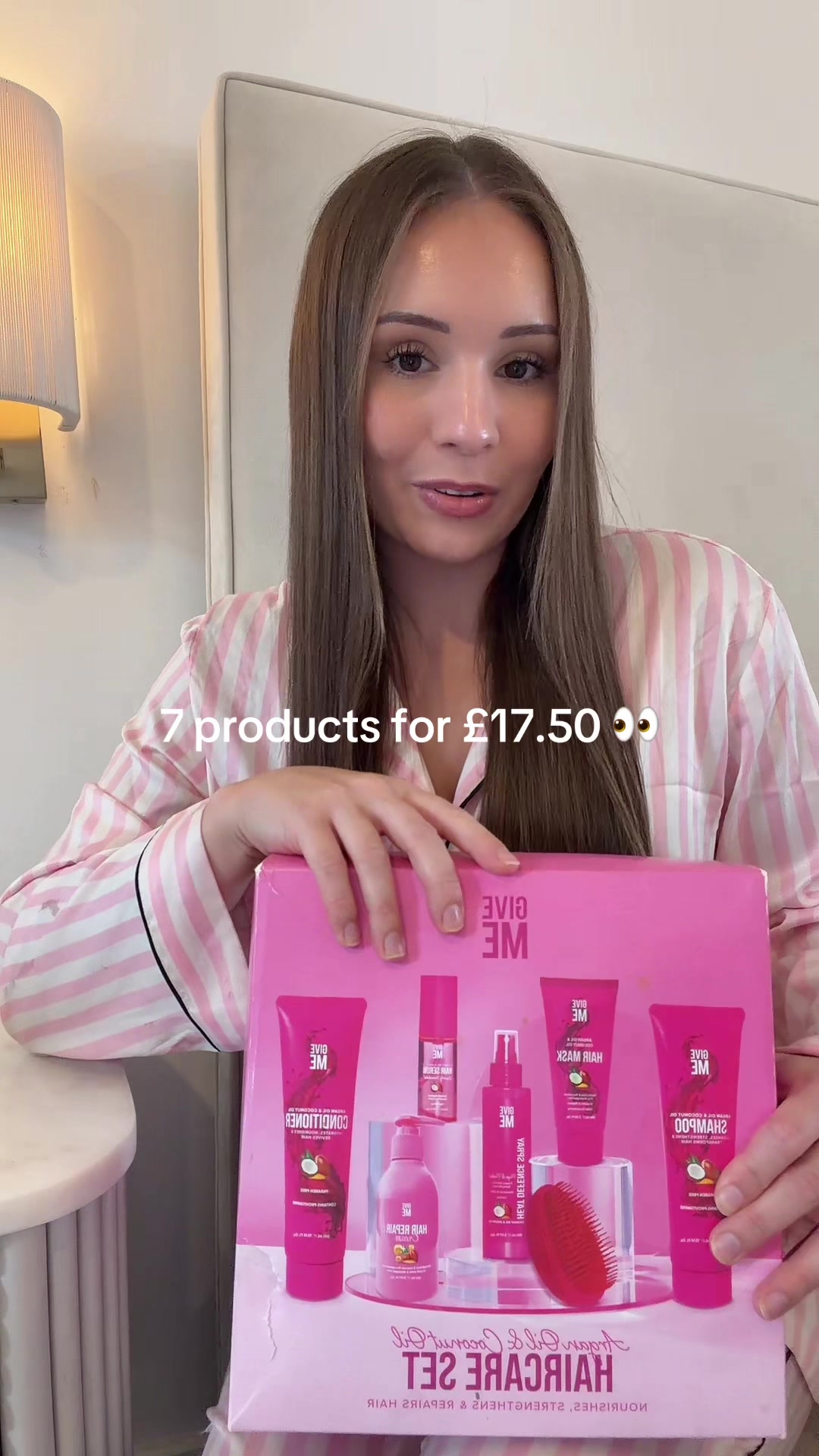 TikTok post by @sashamoorex for Give Me Cosmetics. Caption reads: [...] this set!! Get all 7 products from Give Me....