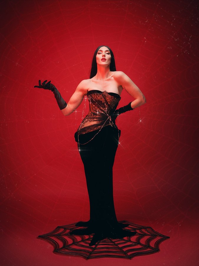 Instagram post by @monique.antoinette.bryson for NANLITE. Caption reads: 🕸️🕷️BLACK WIDOW 🕷️🕸️

This year’s Halloween....