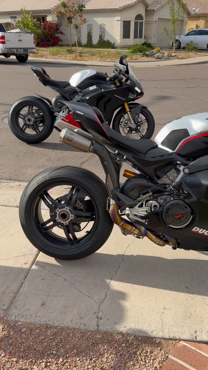Instagram post by @panigalemembers for Pirelli. Caption reads: Stock Ducati Panigale SP2 .VS Full SP titanium....