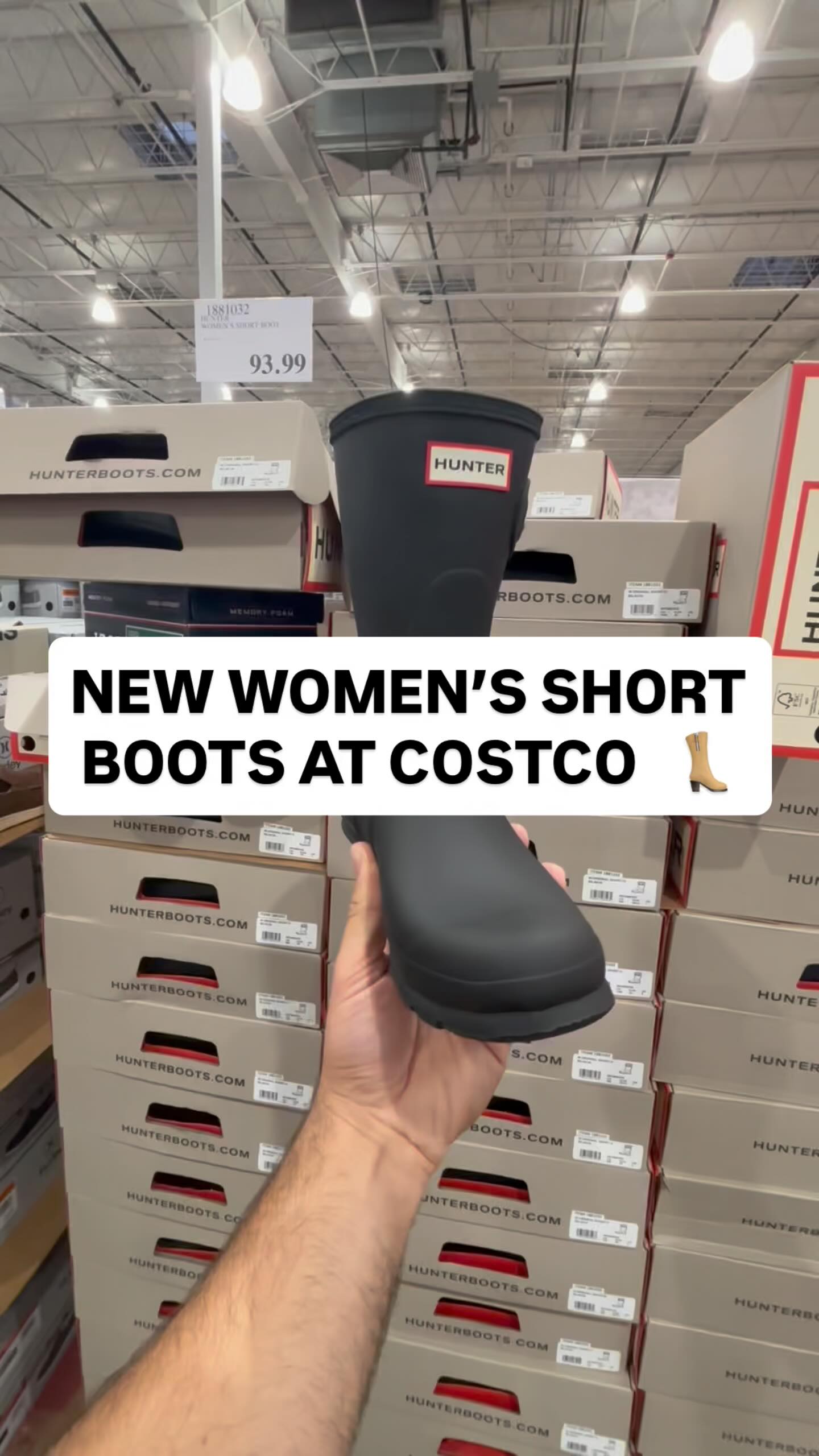Instagram post by @costcofam4u for Hunter Boots. Caption reads: 🌧️ Hunter Women’s Original Short Back Adjustable....