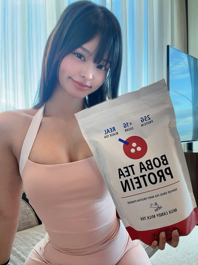 Instagram post by @ma.vgx for Boba Tea Protein. Caption reads: [...] that I’m now partnered with @bobateaprotein....