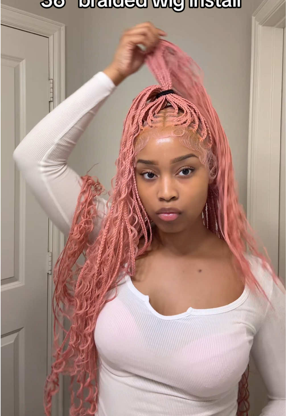 TikTok post by @maniwitdahoodie for Supernova Hair. Caption reads: Wig from @Supernovahair #pinkhair #wig #wiginstall....