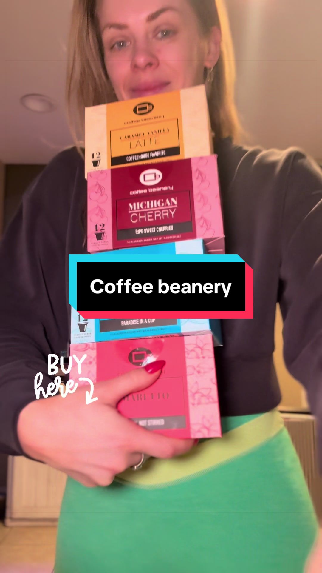 TikTok post by @erinragancooper for Coffee Beanery. Caption reads: [...] favorite flavor is the amaretto. @Coffee....