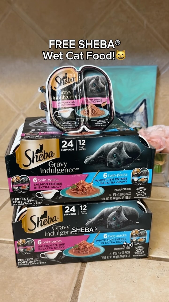 Instagram post by @kuzcopluscleo for SheSpeaks. Caption reads: #ad Your cat wants a FREE @shebabrandus wet cat....