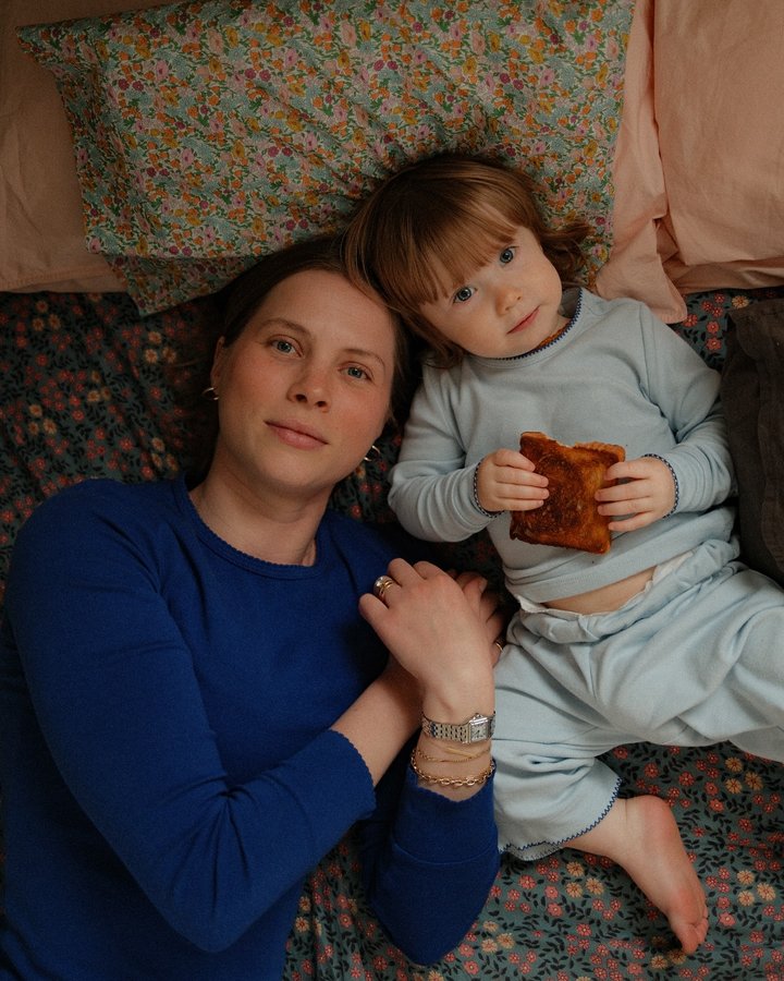 Instagram post by @tessmadalyn for Coterie. Caption reads: morning play in our matching @coterie x @donni....