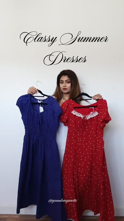 Instagram post by @grandeurgazette for Simple Retro. Caption reads: Classy casual summer dress ✨ @grandeurgazette....