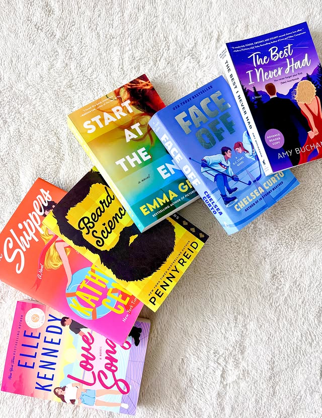 Instagram post by @karas_reads for Atria Books. Caption reads: 📖 𝐓𝐁𝐑 𝐒𝐭𝐚𝐜𝐤 📖 These are a few new and....