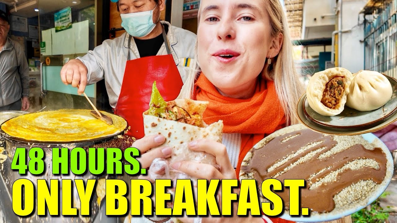 YouTube post by @BlondieinChina for ExpressVPN. Caption reads: Nothing but BREAKFAST for 48 HOURS in China’s....