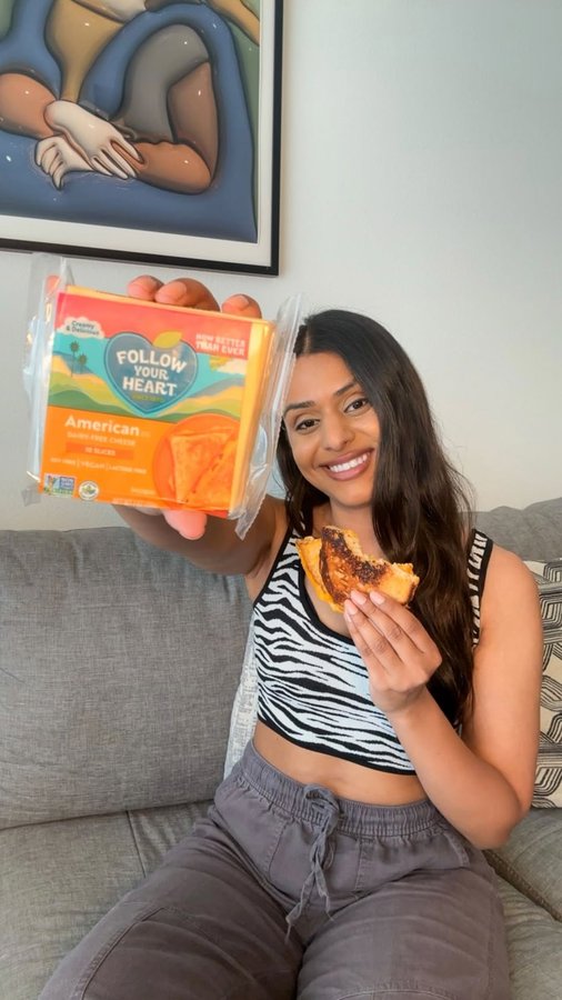 Instagram post by @itsromab for Follow Your Heart. Caption reads: [...] Dairy-Free American Style Slices by....