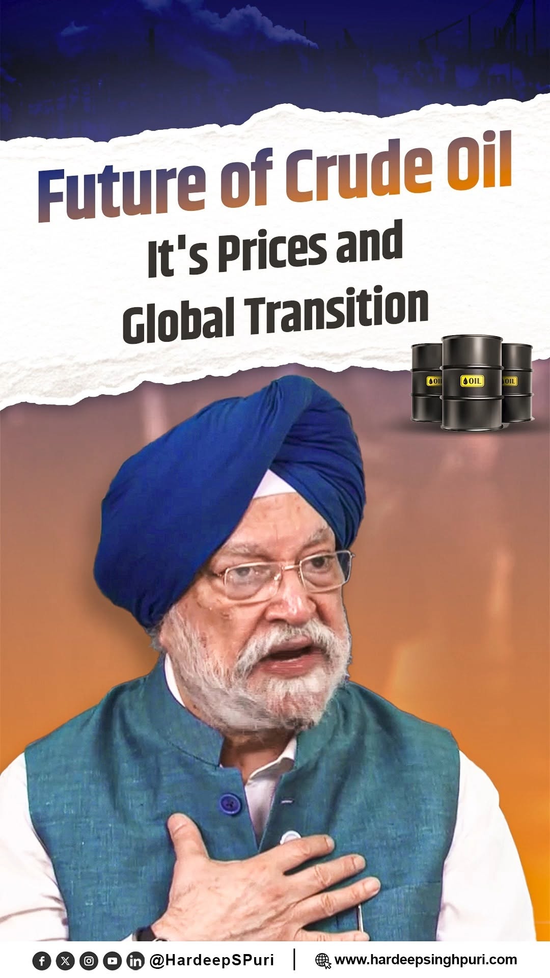 Instagram post by @hardeepspuri for Bloomberg. Caption reads: In conversation with BloombergTV, shared my views....