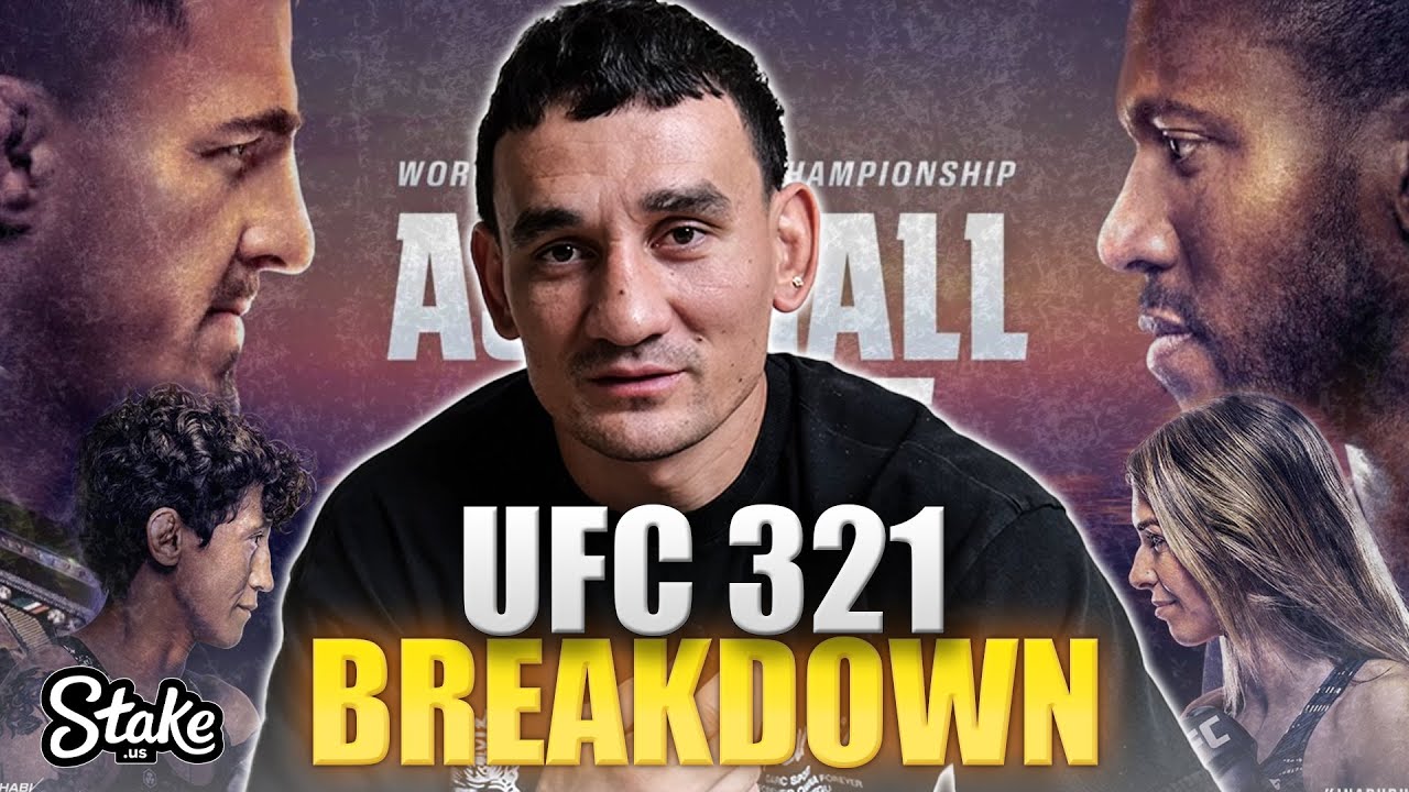 YouTube post by @maxholloway for Instant Hydration. Caption reads: Max Holloway breaks down UFC 321: Tom Aspinall vs....